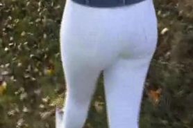 PAWG Skintight white Jeans Walking her ASS and Boots