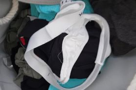 White dirty panties from laundry smell like bitter sweet