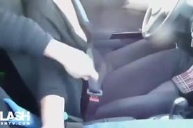 Cute teen gives handjob while driving with hug ...