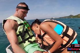 THAI SWINGER - Jetski blowjob in public with his real Asian teen girlfriend