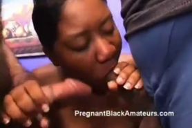 Busty pregnant ebony Brandy with big nipples sucks cocks