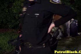 Uniformed cop laides ride in interracial trio