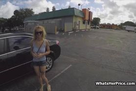 Busty blonde earns fast money with risky fuck