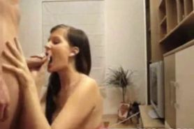Busty brunette blowjob on webcam