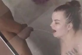 White BBW slut lets sexy BBC piss in her mouth