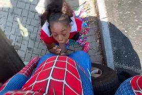 Spider-Man loves gettin public blowjobs