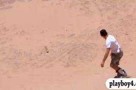 Lusty badass babes loves sand boarding and other activities - video 1