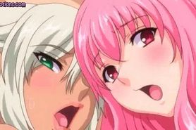 Busty hentai babes sharing cock