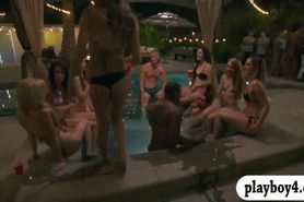 Bunch of cougars drinking and having fun by the pool