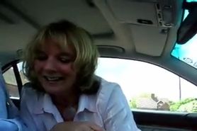 Mature secretary cheats with her boss at the car