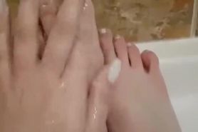 Homemade girl wash her hot feet