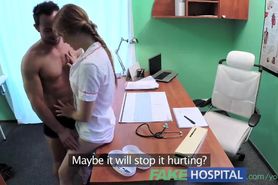 FakeHospital Sexy male patient cums in dirty nurses mouth on doctors desk