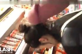 Showing His Hard Cock In A Store!!