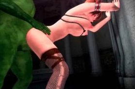 Animated rubs long green cock - video 3