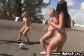 Naughty college girls play outdoor games
