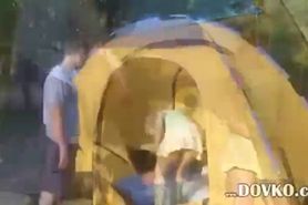 Pigtailed 20yo teenie having sex in tent