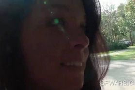 Lusty ex-GF giving a fine blowjob in POV style outdoors