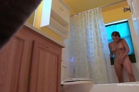 Stepsister shaves her pussy in the shower