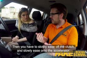 Fake Driving School Petite learner with small boobs eats instructors cum