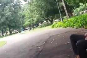 Homeless man shows his rough cock in public park