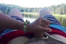Real couple have risky outdoor sex next to a lake