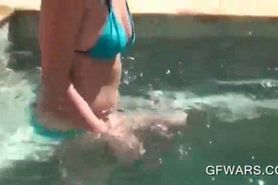 Horny college girls stripping naked in the pool