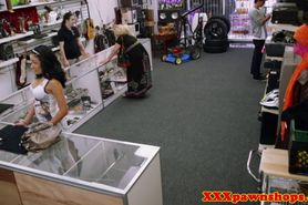 Bigtitted pawnshop babe cocksucking for cash