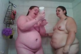 Two brunette bbw are in the shower