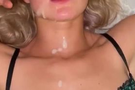 Cum on her face while HUSBAND is at work