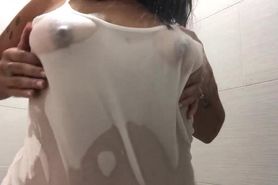 Horny Wife Showing Wet Tshirt in the Shower