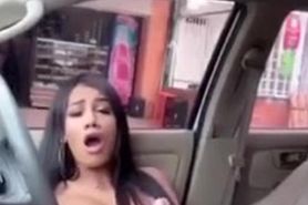 Hot Latina Tranny Milks herself in Car