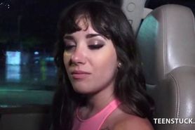 Hot teen showing off tits and pussy in the car