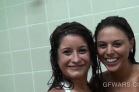 Teen horny chicks having oral sex in shower gangbang
