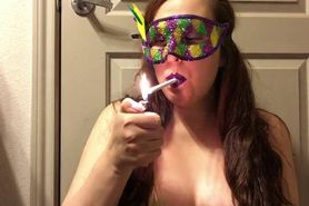 Sexy Masked Teen Smoking White Filter Cigarette Hot Pale White Girl Chubby