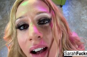 Blonde MILF Sarah shows off her cocksucking skills