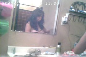 Brunette showing Tits in Bathroom Hidden Cam