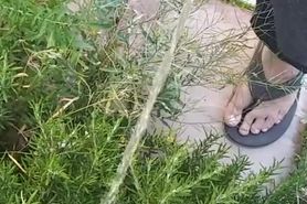 Norwegian Daddy Taking A Long Fat Cock Piss In A Outside Bush In Sandals