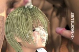 3D anime girl gets facialized in gangbang