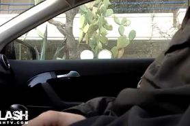 Soft dick out while teen walks by car