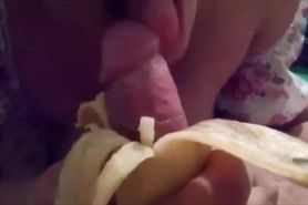 Mommy gives edging bananajob before sleeping