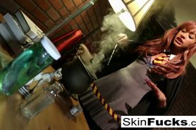 Skin dressed as Harry Potter gets fucked rough