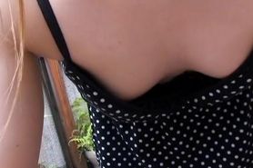 Asian bunny tricked into giving us a downblouse view of her nipples