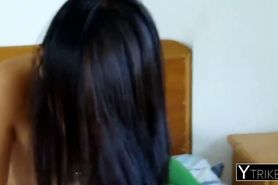 Casual asian hottie with long dark hair is very happy to get fresh cum