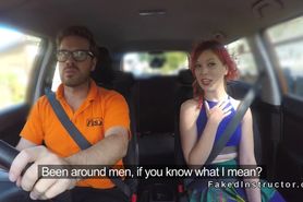 Fire redhead gets instructors dick in car