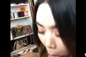 Korean college slut sucking cock and eating the load