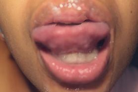 Sexy ebony playing with mouth