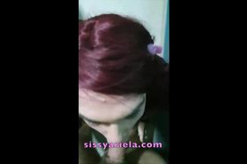 Sissy Ariela redhead crossdresser sucking and getting a facial