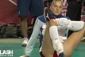 Stretching by a gorgeous Russian volleyball pl ...