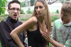 Kitty Jane teen with big tits public group orgy