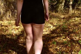 Kinky big ass babe drink piss in the woods and then crawls off for more domination